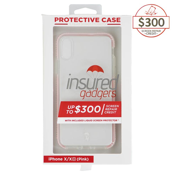 Ultra-thin protective case + Insured Gadgets up to $ 300.00 protection for iPhone X & iPhone XS - Pink